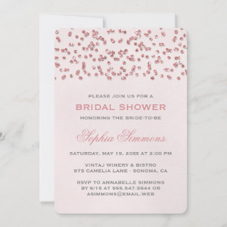 Pink Glitter Look Confetti Bridal Shower Invite