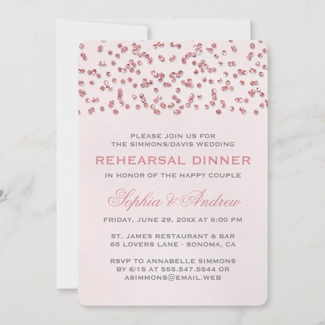 Pink Glitter Look Confetti Rehearsal Dinner Invite (Front)