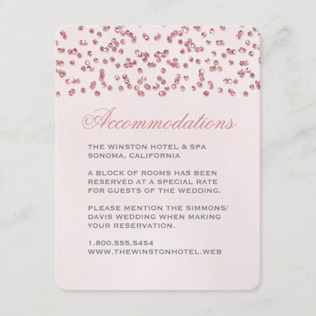 Pink Glitter Look Confetti Wedding Insert Card (Front)