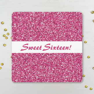 Pink Glitter Look Pattern Sweet Sixteen Birthday Invitation