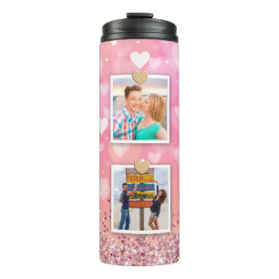 Pink Glitter Love Heart 6 Photo Modern Thermal Tumbler