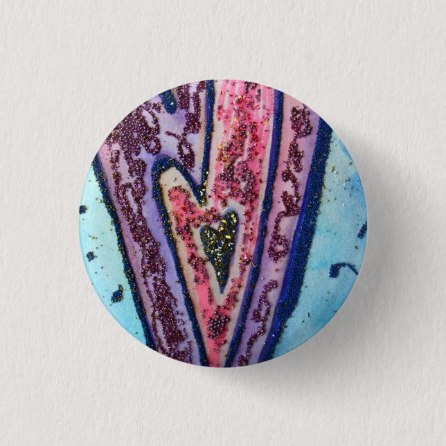 Pink Glitter Love Hearts Art Lapel Pin Buttons (Front)