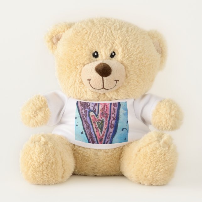 Pink Glitter Love Hearts Art Teddy Bear (Front)