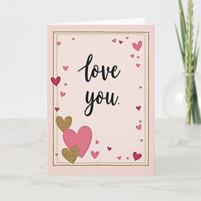Pink Glitter Love You Card (Front)