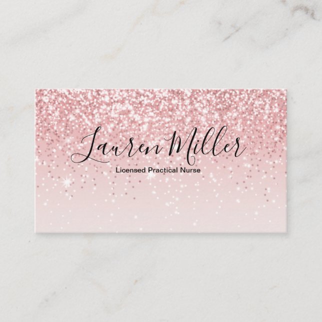 Pink Glitter LPN Nurse Business Card (Front)
