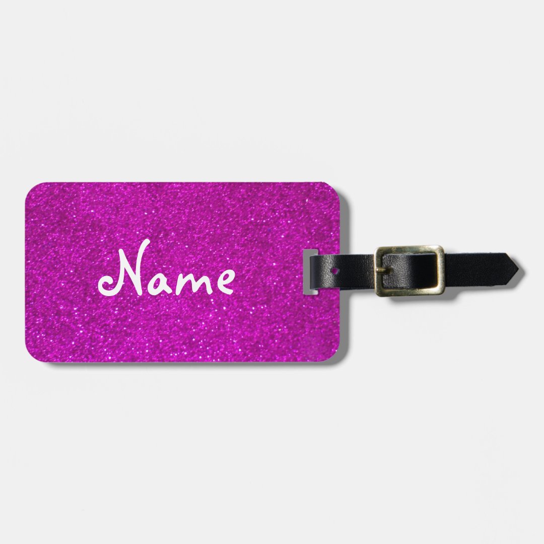 Pink glitter luggage tag with faux shiny glimmers Zazzle