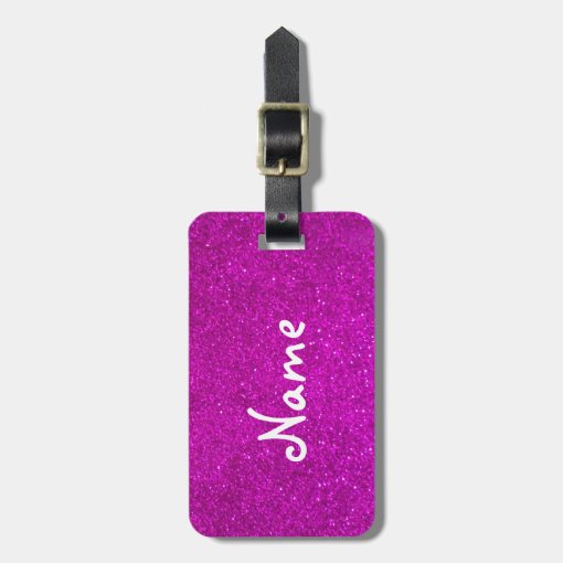 Pink glitter luggage tag with faux shiny glimmers Zazzle
