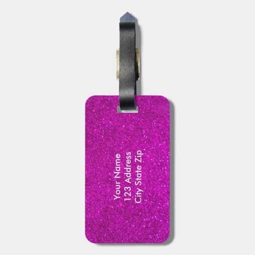 Pink glitter luggage tag with faux shiny glimmers Zazzle