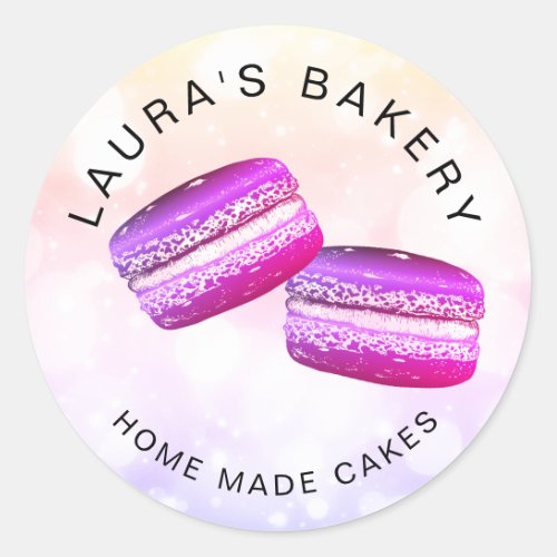 Pink Glitter Macarons Cakes  Sweets Home Bakery Classic Round Sticker