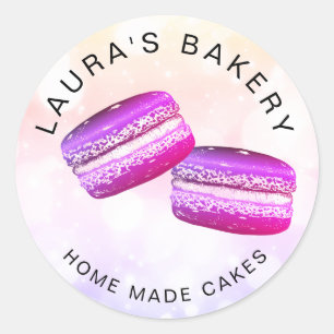Pink Glitter Macarons Cakes & Sweets Home Bakery Classic Round Sticker