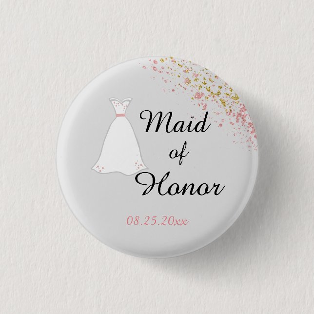 Pink Glitter Maid of Honor Button (Front)