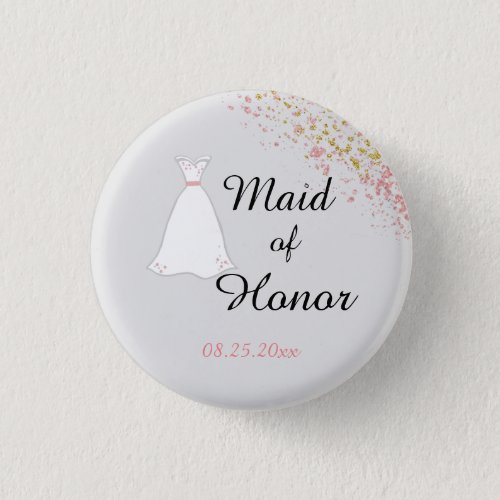 Pink Glitter Maid of Honor Button