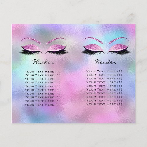 Pink Glitter Makeup Eye Lash Prices Leaflet Blue Flyer