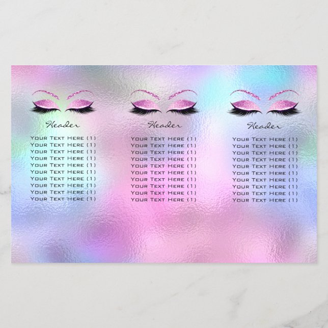 Pink Glitter Makeup Eyes Lash Rose DL 3 Leaflet Flyer (Back)