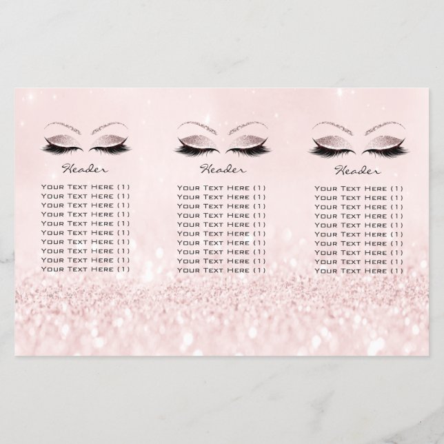 Pink Glitter Makeup Eyes Lashes DL 3 Leaflet Flyer (Back)