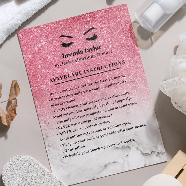 PInk Glitter Marble Aftercare Instructions Business Card (Creator Uploaded)