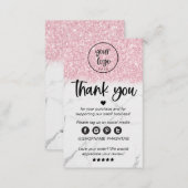 Pink Glitter Marble Business Thank You For Order Business Card (Front/Back)
