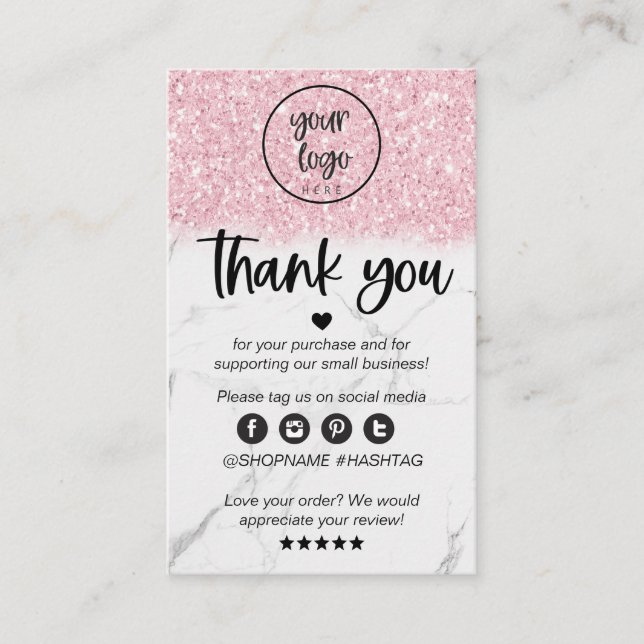 Pink Glitter Marble Business Thank You For Order Business Card (Front)