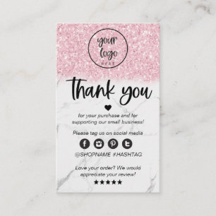 Pink Glitter Marble Business Thank You For Order Card