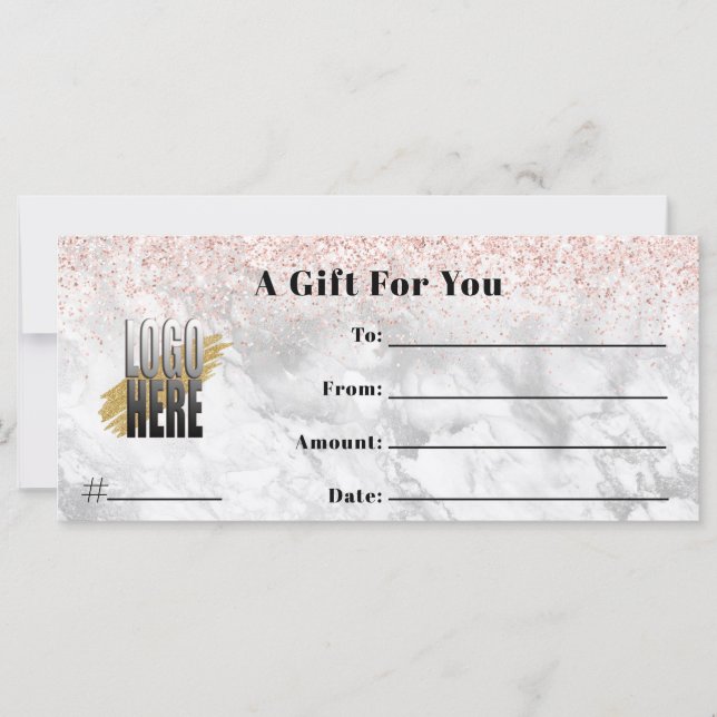 Pink Glitter Marble Logo Business Gift Certificate (Front)