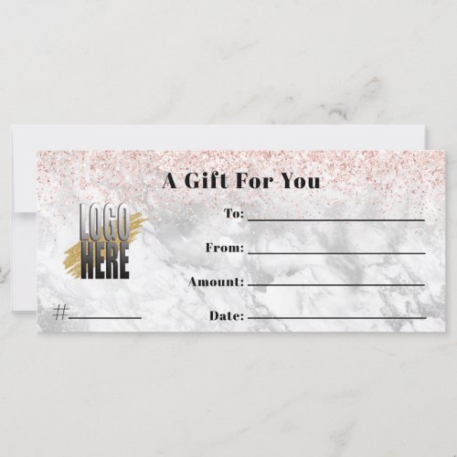 Pink Glitter Marble Logo Business Gift Certificate
