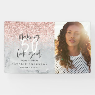 Pink glitter marble making 50 look good birthday banner