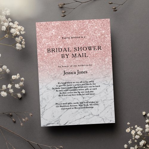 Pink glitter marble ombre Bridal Shower by Mail Invitation