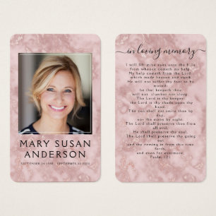 Pink Glitter Marble Photo Memorial Prayer Card