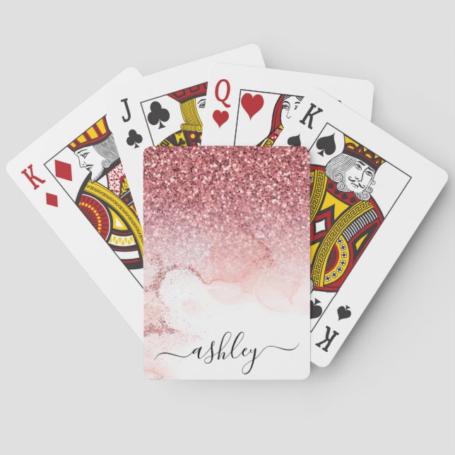 Pink Glitter Marble Poker Cards (Back)