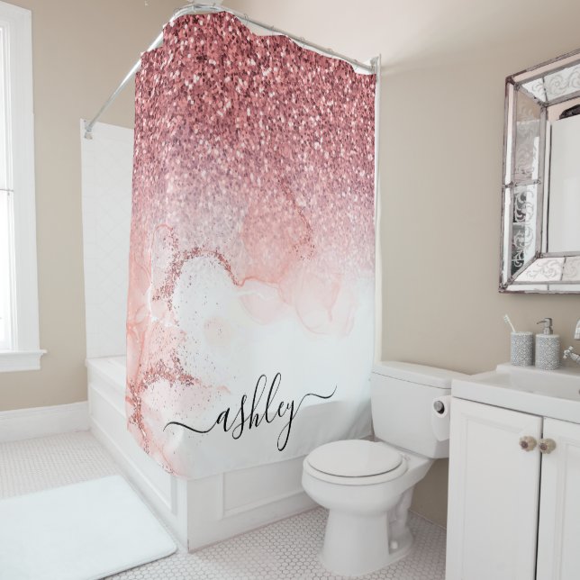 Pink Glitter Marble Shower Curtain (In Situ)