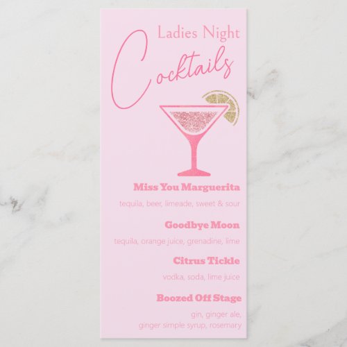 Pink Glitter Martini Ladies Night Cocktail Party Menu