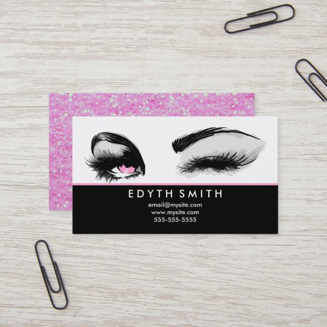 Pink Glitter Mascara or Eyelashes Business Card (Front/Back In Situ)