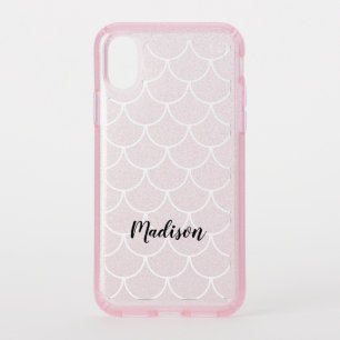 Pink Glitter Mermaid Scale Pattern Script Name Speck iPhone XS Case