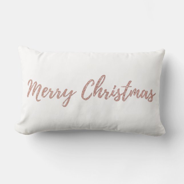 Pink Glitter Merry Christmas Lumbar Pillow (Front)