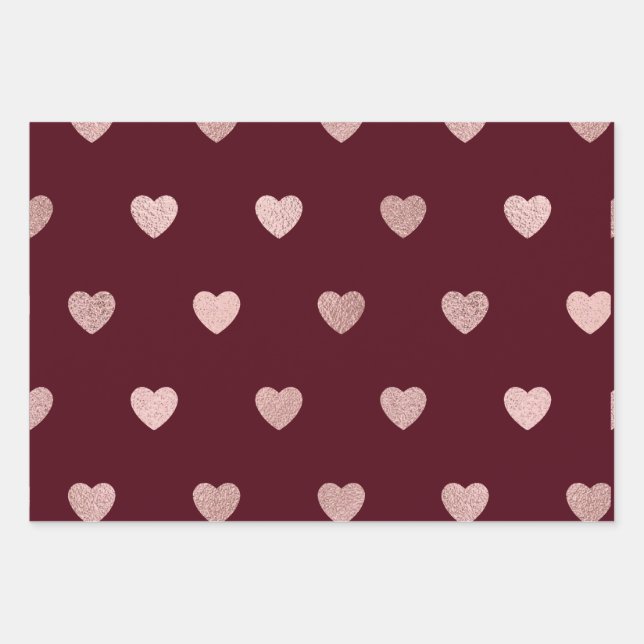 Pink Glitter Metallic Heart Red Purple Black Wrapping Paper Sheets (Front)
