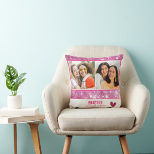 Pink Glitter Modern Besties Best Friend Throw Pillow