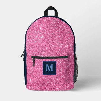 Pink Glitter Modern Monogram Name Custom  Printed Backpack by Trendshop at Zazzle