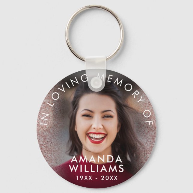 Pink Glitter Modern Photo Memorial Keepsakes Keychain (Front)