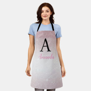  Pink Glitter Monogram Add Your Name + Initial Apron