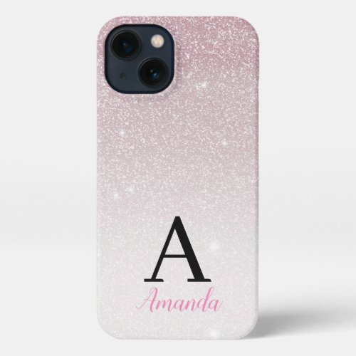  Pink Glitter Monogram Add Your Name  Initial iPhone 13 Case