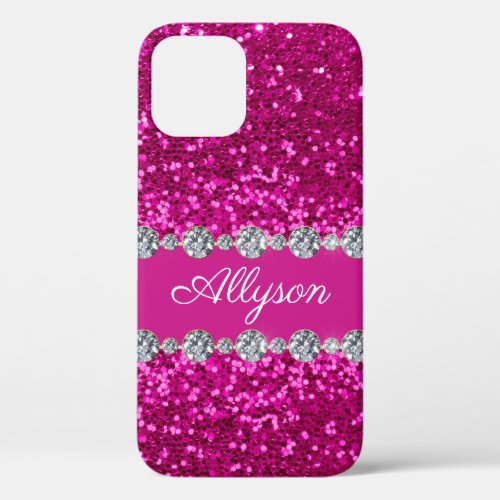 Pink Glitter Monogram iPhone 12 Case
