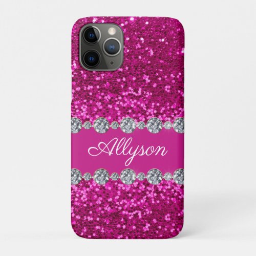 Pink Glitter Monogram iPhone 11 Pro Case