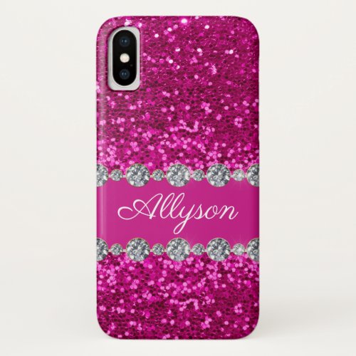 Pink Glitter Monogram iPhone XS Case