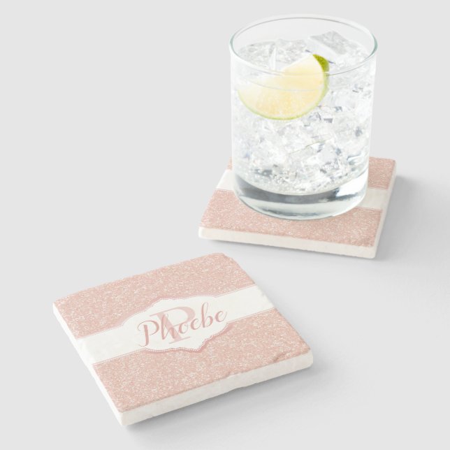 Pink Glitter Monogram Coaster (Side)
