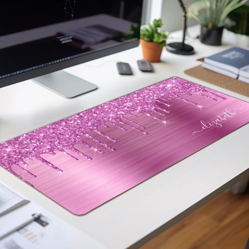 Pink Glitter Monogram Desk Mat