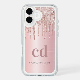 Pink glitter monogram elegant iPhone 16 case