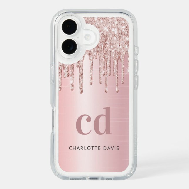 Pink glitter monogram elegant speck iPhone case (Front)