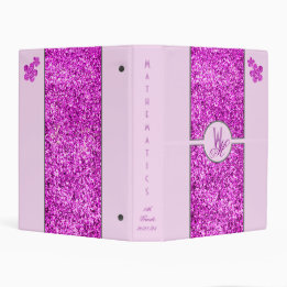 Pink Glitter Monogram Flowers School Subject Mini Binder