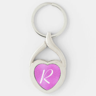 Pink Glitter Monogram Heart Key Chain