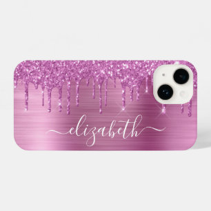 Pink Glitter Monogram iPhone 14 Case